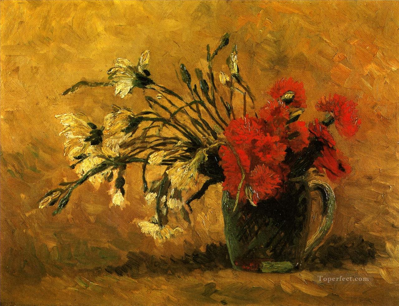 Vase with Red and White Carnations on a Yellow Background Vincent van Gogh Oil Paintings